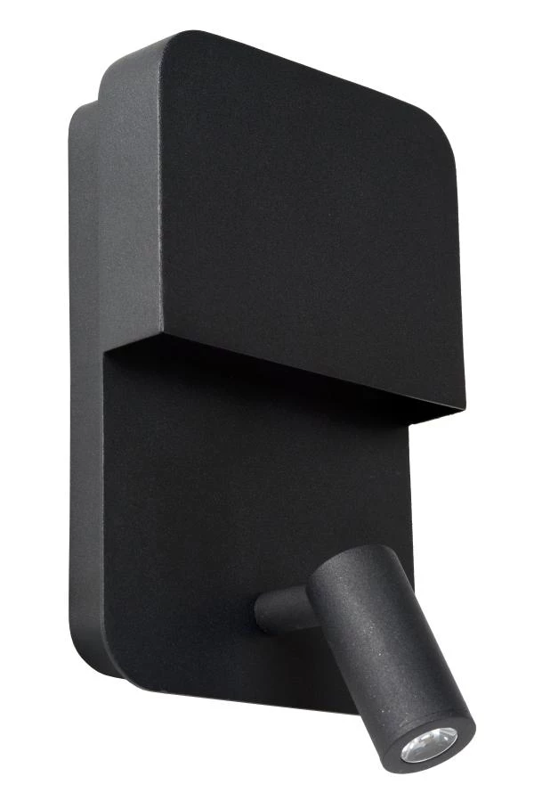Lucide BOXER - Bedlamp / Wandlamp - LED - 3000K - Met USB oplaadpunt - Zwart - uitgezet